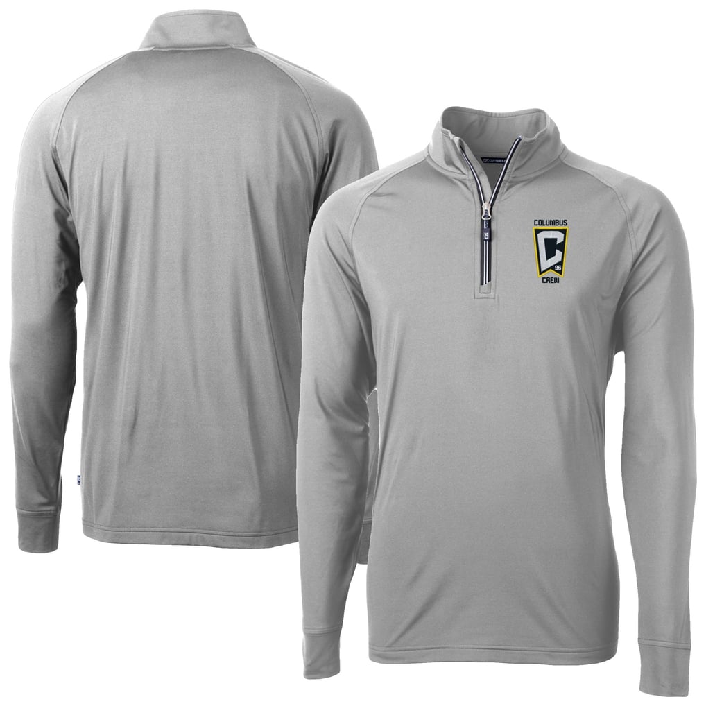  Columbus Crew Cutter & Buck Adapt Eco Knit Stretch Recycled Raglan Quarter-Zip Pullover Top - Gray